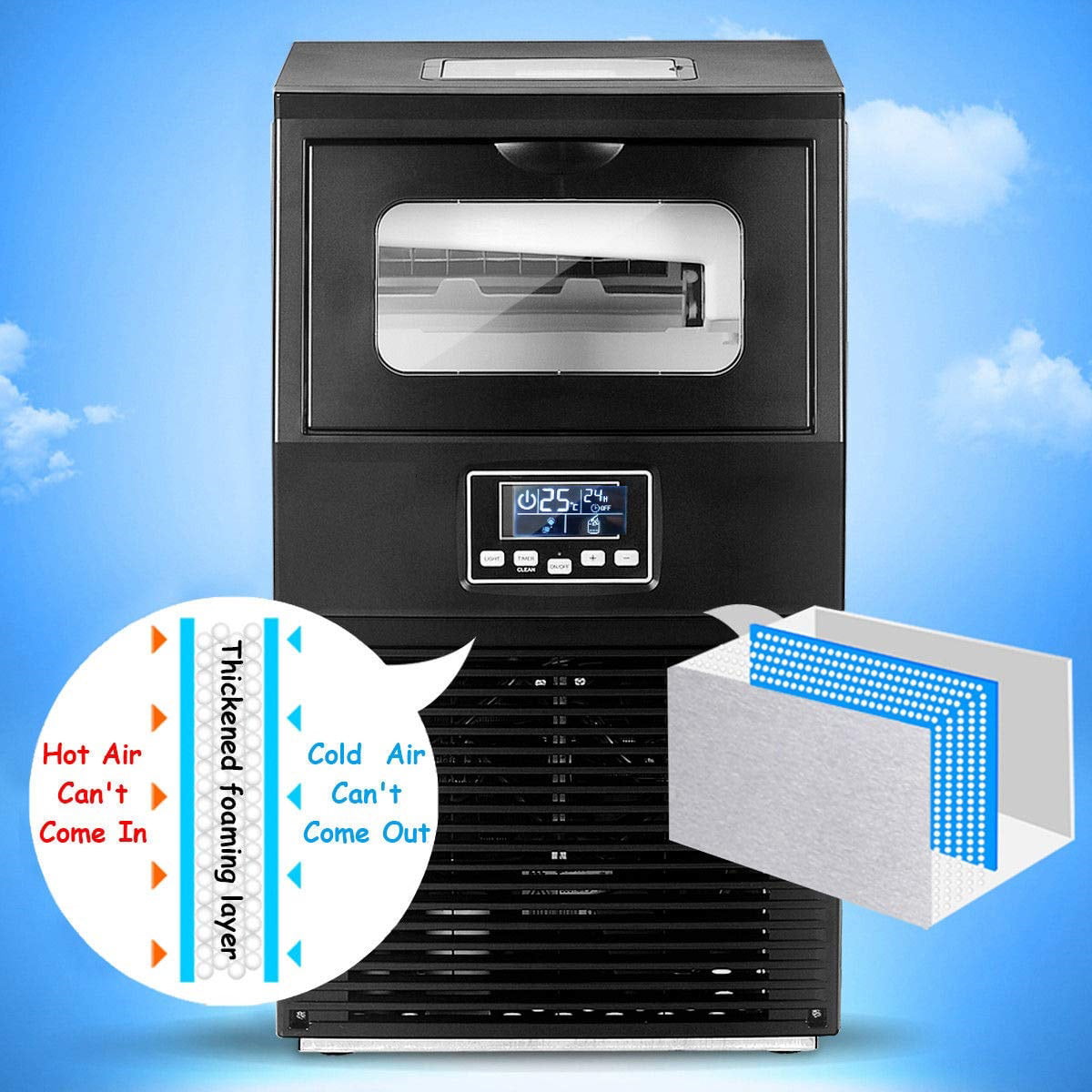 PureBreathe Ice Cube Machine, Portable Freestanding Commercial Built-In Stainless Steel Ice Maker w/10 lb Storage Capacity, 66lbs/24h, 0.9"x0.9"x0.9" ice cube for Restaurants, Bars, Homes & Offices, S11506