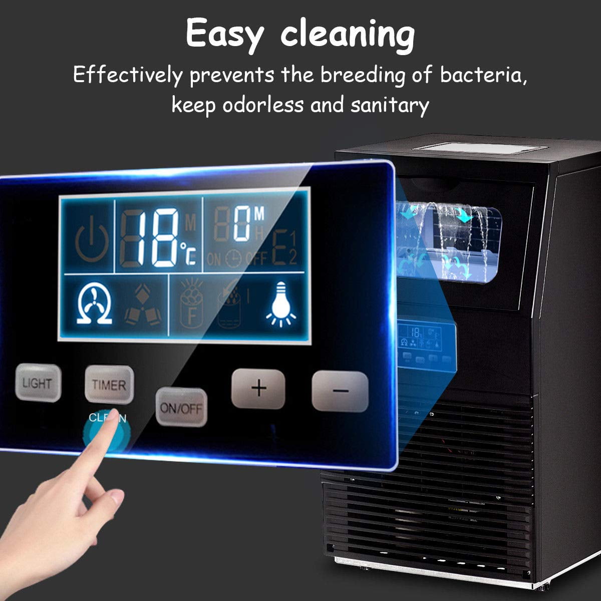 PureBreathe Ice Cube Machine, Portable Freestanding Commercial Built-In Stainless Steel Ice Maker w/10 lb Storage Capacity, 66lbs/24h, 0.9"x0.9"x0.9" ice cube for Restaurants, Bars, Homes & Offices, S11506