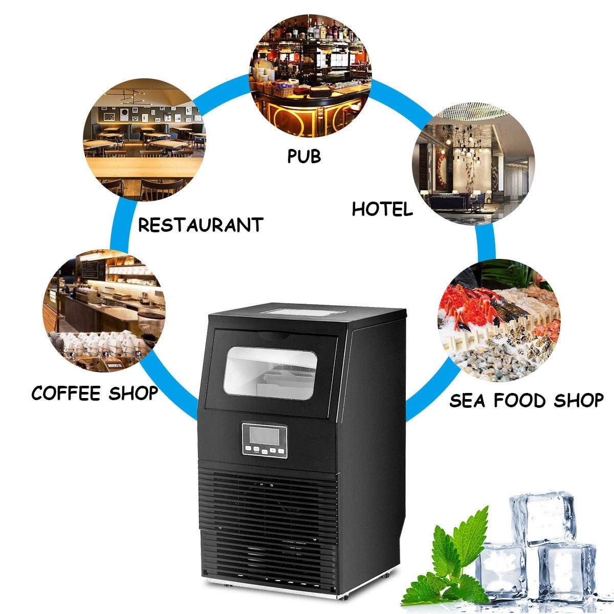PureBreathe Ice Cube Machine, Portable Freestanding Commercial Built-In Stainless Steel Ice Maker w/10 lb Storage Capacity, 66lbs/24h, 0.9"x0.9"x0.9" ice cube for Restaurants, Bars, Homes & Offices, S11506