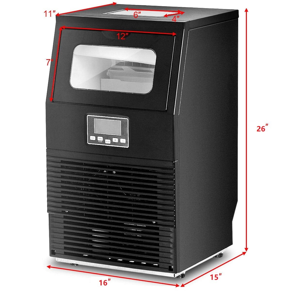 PureBreathe Ice Cube Machine, Portable Freestanding Commercial Built-In Stainless Steel Ice Maker w/10 lb Storage Capacity, 66lbs/24h, 0.9"x0.9"x0.9" ice cube for Restaurants, Bars, Homes & Offices, S11506