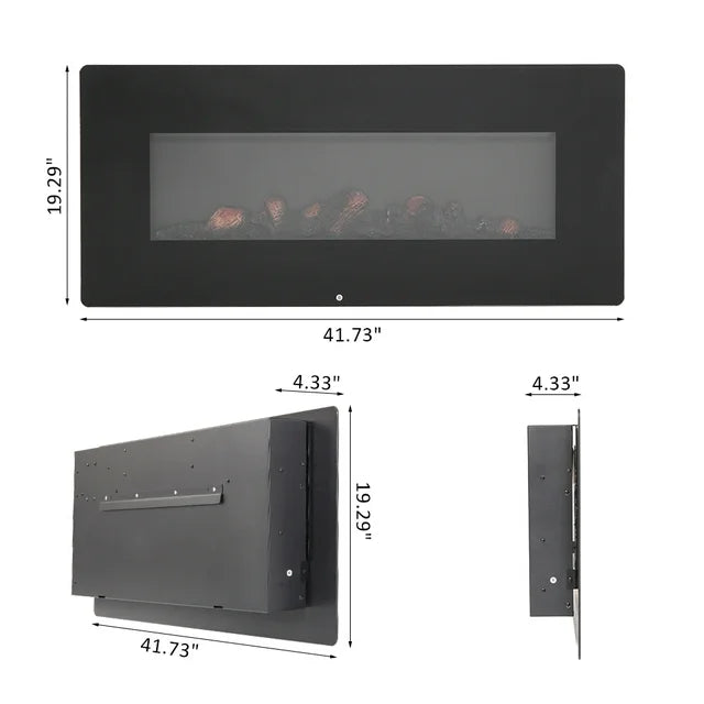 PureBreathe Fireplace Heaters Indoor Electric Room Heater with Remote, Wall Hanging Space Heater 3D 1400W Electric Fireplace Heater with Realistic Fake Wood 3 Flame Settings, 42"x4.2"x17", CSA Certified, Q6657