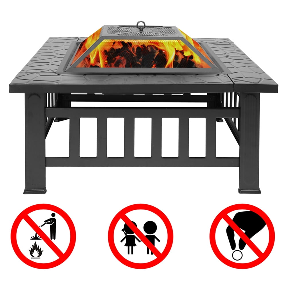 PureBreathe Fire Pit for Outside, 32" Outdoor Square Metal Fire Pit, Wood Burning BBQ Grill Fire Pit Bowl with Spark Screen, Poker, Backyard Patio Garden Bonfire Fire Pit for Camping, Heating, Picnic, L6193